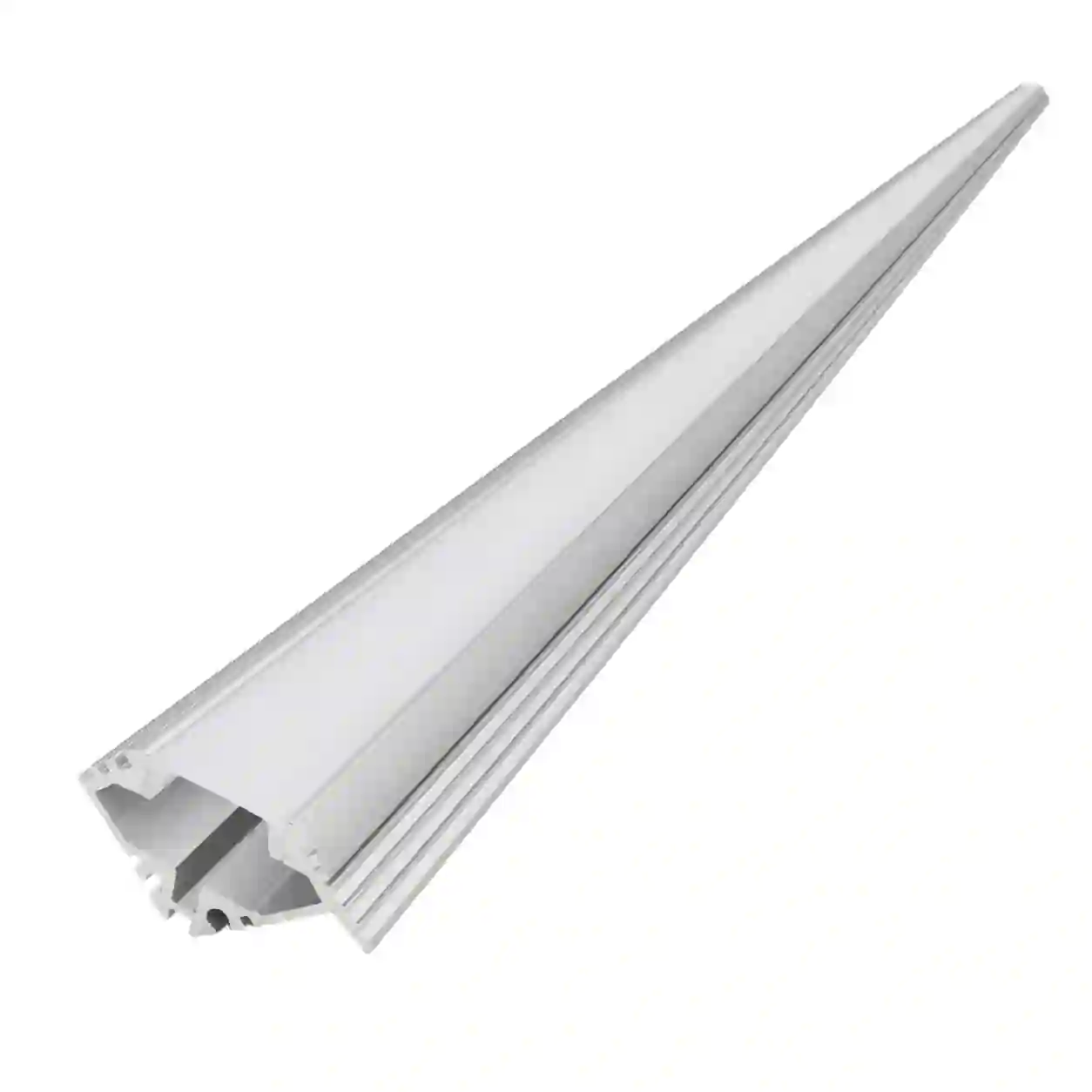 Rohový hliníkový LED profil RO4 stříbrný ramena 19mm kanál 11mm pohled ze strany bez difuzoru